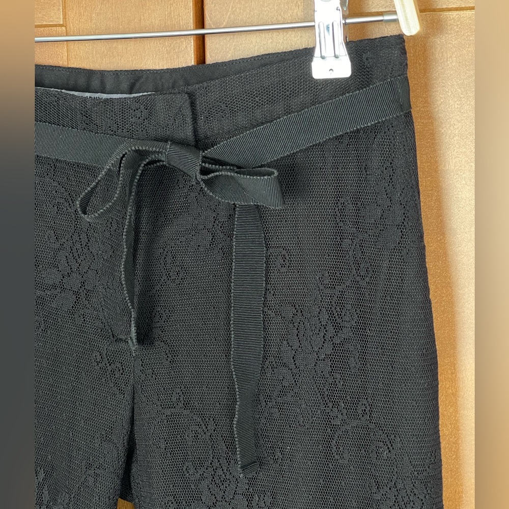 PHILOSOPHY by ALBERTA FERRETTI Black Lace Pants with Ribbon Belt, 4US/40IT